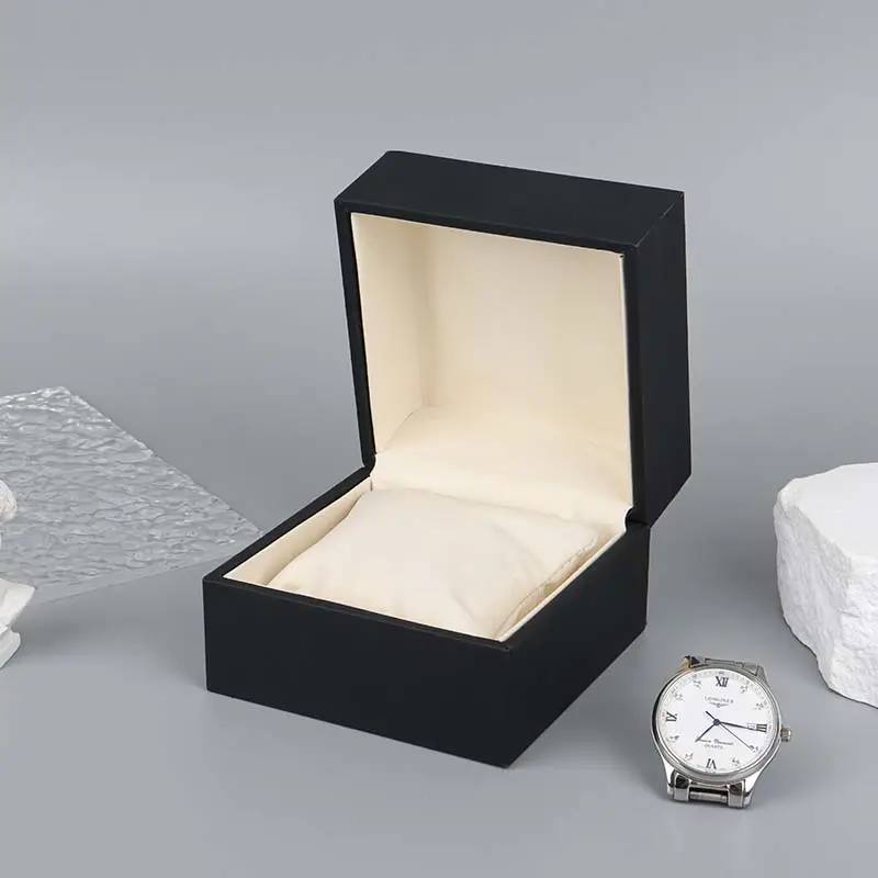 Caja de reloj de lujo de cuero pu mate, embalaje de regalo único, cajas de reloj de papel vacías negras