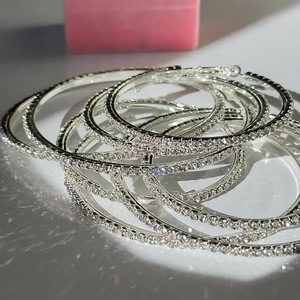 European and American fashion shiny <b>earrings</b> high sense creative simple rhinestone exaggerated large, medium and small ring - Product Image 1