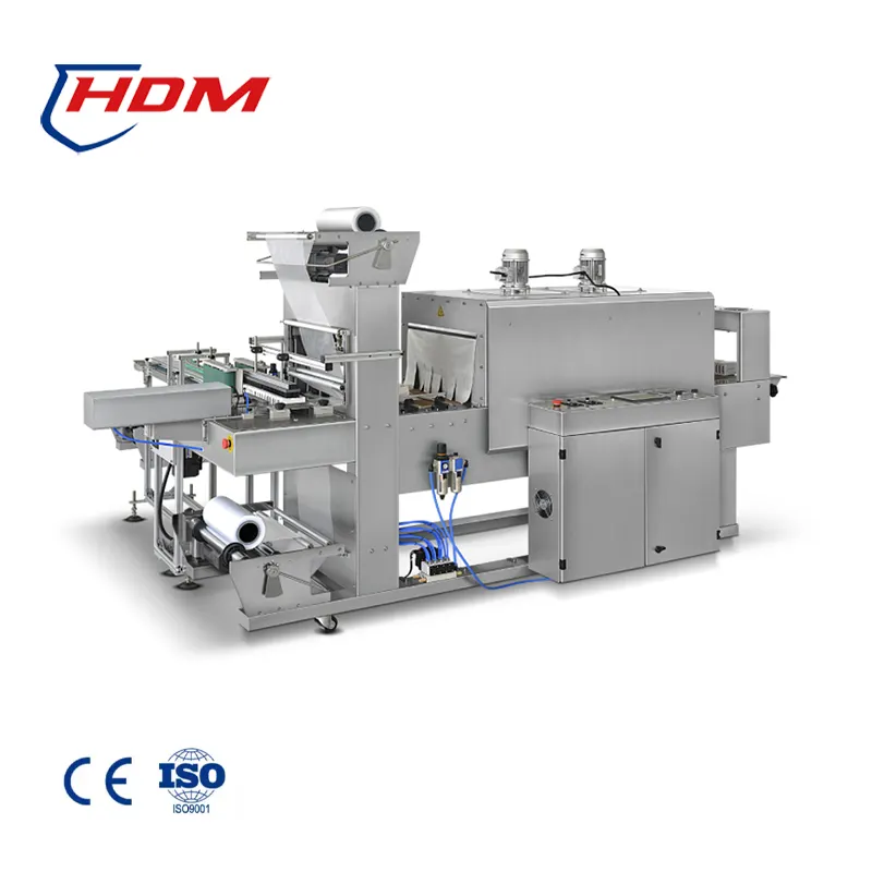 Máquina de embalaje de sellado de manga automática, con túnel de envoltura térmica de cartón lateral, máquina de embalaje retráctil