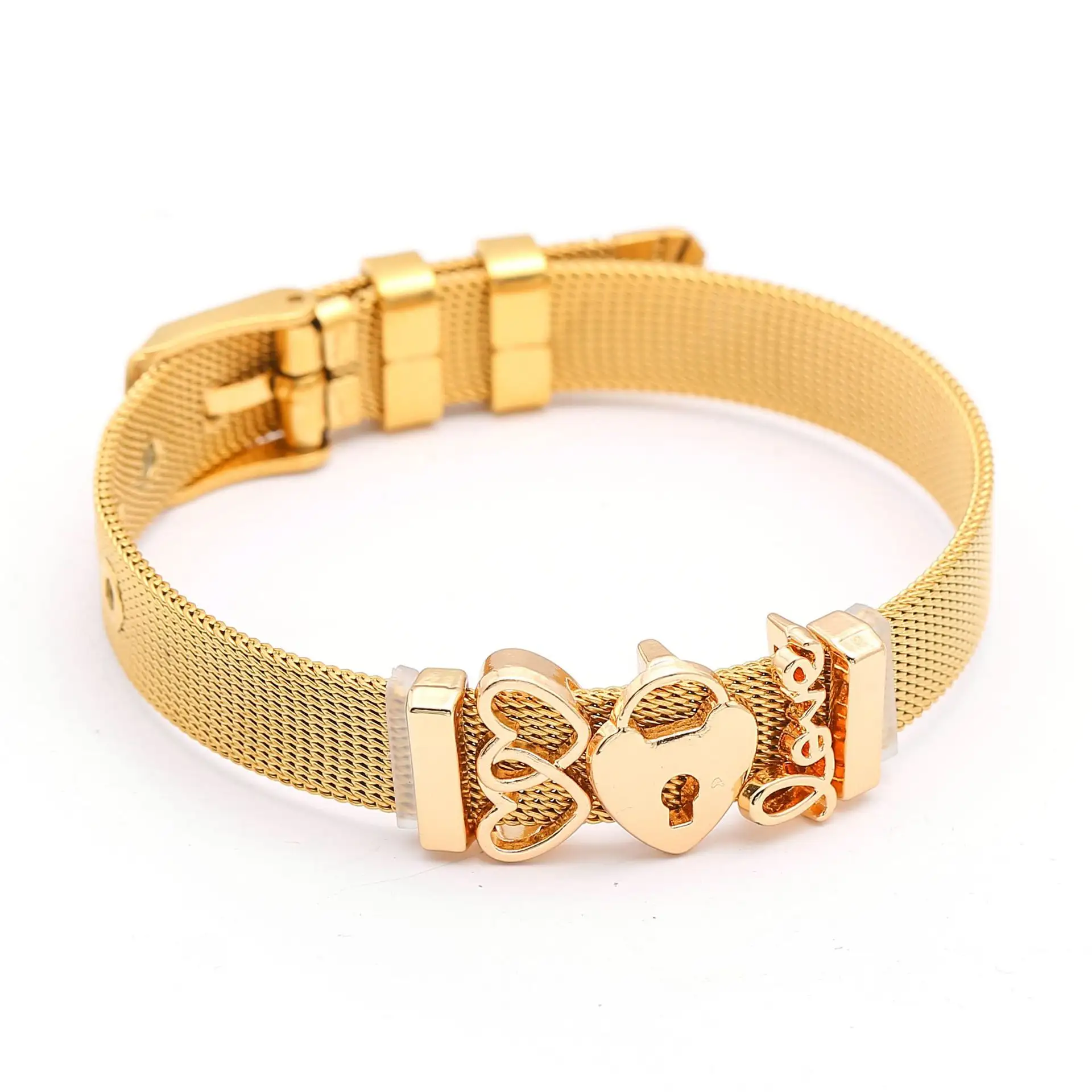 European Fashion DIY Heart Lock Bracelet Stainless Steel Gold Watch Band Bracelet For Couples Gifts