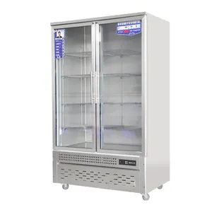 Equipamento de cozinha de hotel refrigerador de aço inoxidável com 2 portas de vidro grandes refrigerador vertical