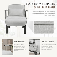 Chaise-lit convertible moderne, fauteuil inclinable, chaise de salle à manger, tissu en lin, rembourrage en éponge haute densité, pieds en métal robustes, chambre à coucher