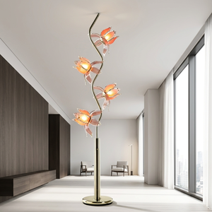 Lámpara de Pie Elegante de Hierro con Flores de Cristal Transparente, Portalámparas E26, Iluminación Decorativa para Dormitorio - Product Image 6