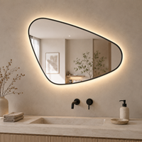 Miroir de salle de bain LED encadré irrégulier avec éclairage rétroéclairé, miroir de vanité anti-buée, 3 couleurs réglables, fonction mémoire