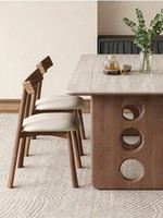 Table à manger en dalle de pierre de style vintage, mobilier de salle à manger moderne et minimaliste en bois massif pour petits appartements, sans assemblage