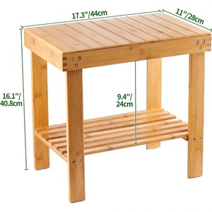 Bamboo <b>Bathroom</b> Bench With Storage Shelf 2 Tier Solid Wood Shower <b>Stool</b> For <b>Bathroom</b> - Product Image 4