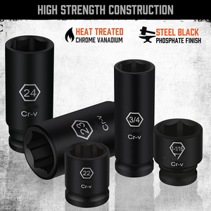 1/2" Drive Impact Socket Set, 66-Piece Standard SAE (3/8"-1-1/4") and Metric (8-24mm) Size, 6 Point, Cr-V - Product Image 3