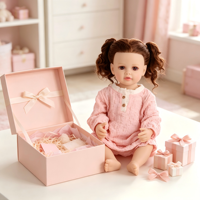 Poupée réaliste en vinyle de 22 pouces, avec des cheveux bouclés et une double queue de cheval, et un pyjama rose, cadeau de fête d'anniversaire pour les petites filles