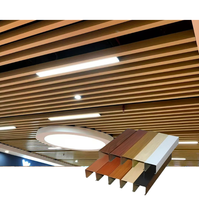 Modern Wood Grain Design Great Wall Board Wave Ceiling Curved Groove Aluminum Square Tube Manufacturer Wood Grain Grille Ceiling