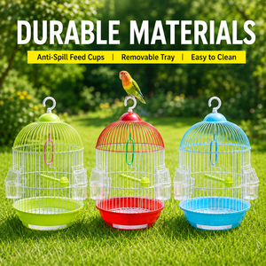 Vente flash : Cage à oiseaux suspendue ronde en fer épais, portable, pour perruche, petit oiseau, etc. - Product Image 4