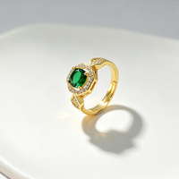Nouvelle bague octogonale en laiton et zircon pour femme, design ouvert réglable, accessoire de bijouterie tendance et à la mode