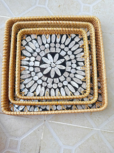 Gran cantidad de bandejas de servicio de ratán hechas a mano, precio competitivo, artesanías tejidas con Incrustaciones de nácar decorativas - Product Image 2