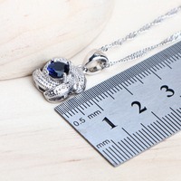 Parure de Bijoux de Luxe en Argent 925 avec Zircon pour Femme, Saphir Bleu, Ensemble Mariage Nuptial Comprenant Boucles d'Oreilles, Bague, Bracelet et Collier Pendentif