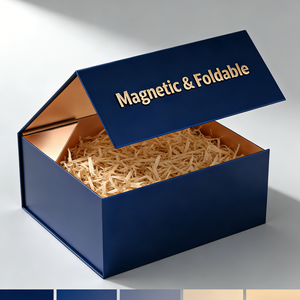 Caja de regalo plegable de cartón rígido con diseño de lujo y logotipo personalizado, grande, magnética, para boda o vino. - Product Image 2