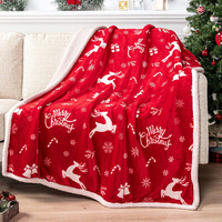 Plaid en polaire de Noël 50 x 60 pouces, en polyester tricoté Sherpa, rectangulaire, motif renne et flocon de neige, pour la maison