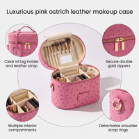 Trousse de Maquillage en Cuir Motif Autruche LZ Manufacturer, Pochette de Voyage, Organisateur de Coiffeuse pour Femme avec Étiquette