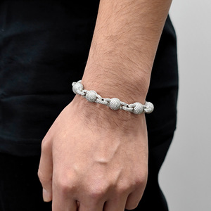Statement Urban Streetwear GRA Moissanite Disco <b>Ball</b> Beaded <b>Bracelets</b> S925 Silver Iced Out Chunky Round Bead Hip Hop Unisex - Product Image 3