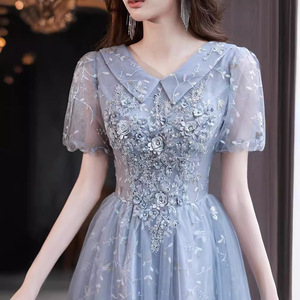 Gray And Pink Evening Gown V Neck Empire Waist Long Dress For Parties Graduations Birthday Events - Product Image 3