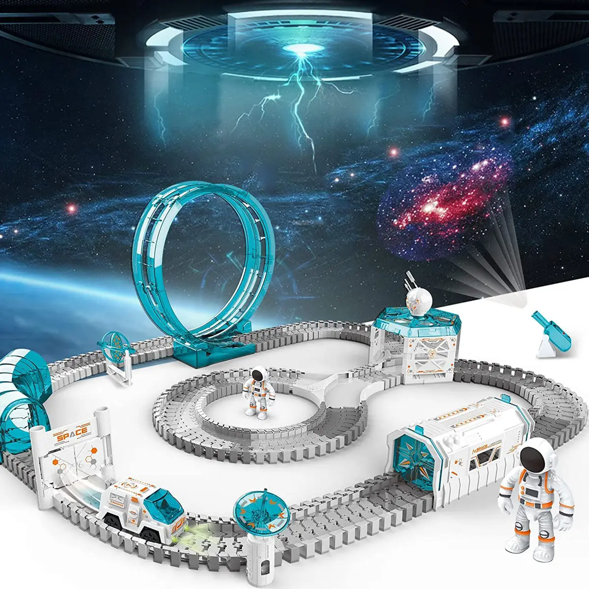 204 PCS Espaço Brinquedos Trem Set com Mini Projetor Estrela Carros de Brinquedo Astronauta Mini figuras Aniversário Presentes Do Dia Dos Namorados para Crianças Menino