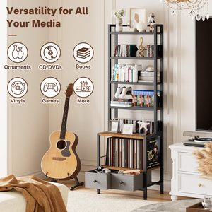 Étagère de rangement <span class=keywords><strong>pour</strong></span> <span class=keywords><strong>DVD</strong></span> <span class=keywords><strong>et</strong></span> disques vinyles, tour de rangement à 6 niveaux avec tiroirs <span class=keywords><strong>pour</strong></span> <span class=keywords><strong>CD</strong></span>, <span class=keywords><strong>DVD</strong></span>, albums, livres <span class=keywords><strong>et</strong></span> jeux - Product Image 3
