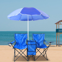 Chaise de camping double portable avec chaise de plage pliante inclinable au design traditionnel avec mobilier d'extérieur en métal parapluie
