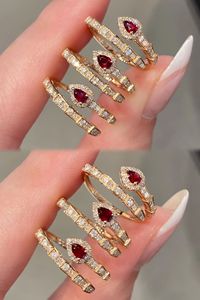 Xinfly Custom 18K Yellow Gold <b>Snake</b> <b>Ring</b> with Waterdrop Ruby Diamond Classic Gemstone <b>Ring</b> for Women's Anniversary - Product Image 3