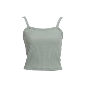 Top de punto liso con cuello redondo, transpirable, con sujetador incorporado, textura acanalada, para mujer, talla grande, para otoño, uso diario, cómodo - Product Image 1