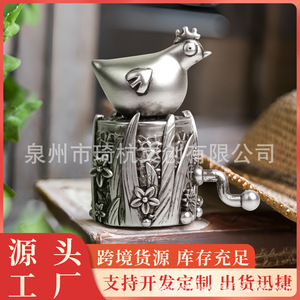 Figurine de coq argenté sur souche d'arbre, poulet créatif, décoration de bureau, cadeau unisexe, 12 ans et plus, résines synthétiques QH-250130 - Product Image 5