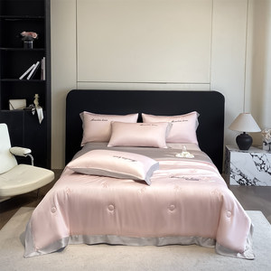 2026 New Arrival Washed Silk Pink Summer and Spring Embroidery Solid Comforted 4PCS Duvet Quilt <strong>Set</strong> - Product Image 4