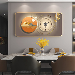 Quadro Creativo Paesaggistico con Cervo in Foglia d'Oro per Soggiorno, Dipinto in Porcellana Cristallo con Orologio da Parete - Product Image 5