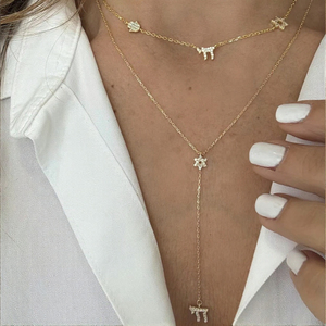 Gold Plated 925 Sterling Silver <b>Link</b> Lariat Necklace Micro Pave 5A CZ Turkish Hamsa Hexagram Star Horse Multi Charms Set Jewelry - Product Image 3