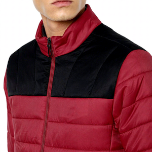 Men's Red Black Color Block Puffer Jacket Stand Collar Zipper Closure Windproof Casual Winter Jacket Regular Sleeve - Product Image 3