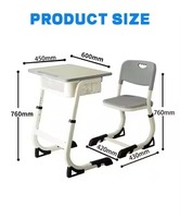 Ensemble bureau et chaise d'école avec structure cantilever, table d'étude ergonomique à hauteur fixe avec boîte de rangement, mobilier de classe durable