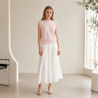Haut en tricot fin rose pour femmes, col rond, manches courtes, fabricant sur mesure