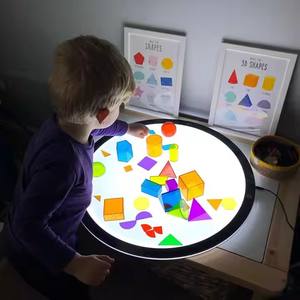 <span class=keywords><strong>Table</strong></span> lumineuse sensorielle ronde pour enfants, boîte à lumière LED Montessori, activité en bois pour la maternelle, mobilier préscolaire, boîte à lumière - Product Image 3