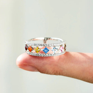 Anello Geometrico a Doppio Strato a Forma di Diamante Colorato, Gioiello di Tendenza alla Moda per Donne - Product Image 1