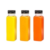 Avec étiquette autocollante personnalisée 8 12 16 oz Bouteille de jus en plastique carrée jetable transparente Récipients pour boissons avec couvercles inviolables