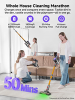 Aspirateur sans fil 50 min, anti-emmêlement, aspirateur à main pour poils d'animaux/tapis/sol, écran tactile LED