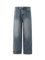 Jean pour homme à poche arrière asymétrique, détails de coutures angulaires, coupe skinny, pantalon moderne en denim, vente en gros