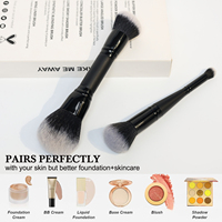 Kundenspezifisches Logo Großhandel 2-teiliges Doppelendiges Schwarzes Make-up Pinsel Set mit Synthetikhaar Aluminiumhülse Holzgriff Kosmetikwerkzeug