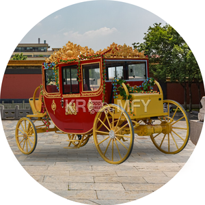 Carruaje de Caballos de Lujo Rojo y Dorado de Cuatro Ruedas, Carruaje Bajo Sencillo para Puntos Turísticos, Bodas y Transporte Especial - Product Image 5