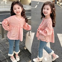 Costume pour filles de 3 à 8 ans, design tendance et mignon, chemise rose et pantalon en jean, ensemble deux pièces