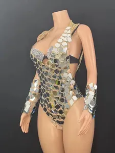 Combinaison en mousseline de soie à capuche super scintillante, style A-line, tenue de performance mystérieuse pour DJ féminine de luxe, la plus belle - Product Image 5
