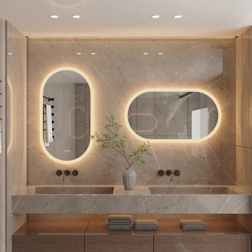 MYN Bathroom Vanity Cabinet Smart Oval LED 3 Colors Brightness Adjustable Anti-fog Function Bathroom Mirror With Backlit