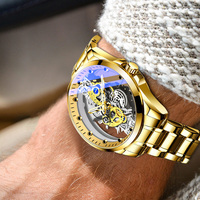 Nouvelle montre de luxe pour homme, montre-bracelet automatique à quartz squelette, étanche, bracelet en acier, or, style vintage