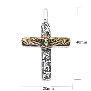 Argento placcato aquila in ottone croce collane Punk <span class=keywords><strong>Retro</strong></span> ciondolo croce aquila intagliato fiore Vintage ciondoli di alta gioielleria per gli uomini - Product Image 5