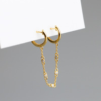 Nouveau Design 925 Sterling Silver Double Cercle En Forme De Chaîne Gland Chaîne Zircon 18k Plaqué Or Boucles D'oreilles