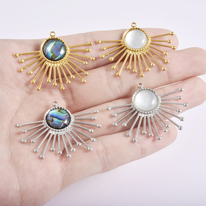 Pendentif soleil en acier inoxydable avec incrustation de coquillage naturel, breloque de collier bohème rayonnante pour la fabrication de bijoux DIY - Product Image 4