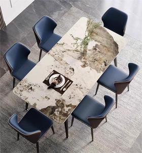 Conjunto de Mesa y Sillas de Comedor de Piedra Sinterizada Nórdica, Moderno, Simple, Rectangular, para Cafetería y Restaurante - Product Image 3