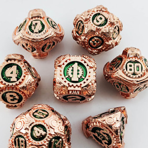 Dés de jeu de table DND TRPG en alliage de zinc, polyédriques, écologiques, durables, 7 pièces, argent poli, vert vif, engrenage creux, style steampunk - Product Image 2
